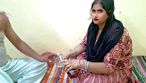 Indian girl is giving an amateur handjob on the table