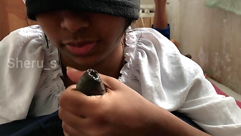 Brunette girl takes her pussy in her mouth and hands