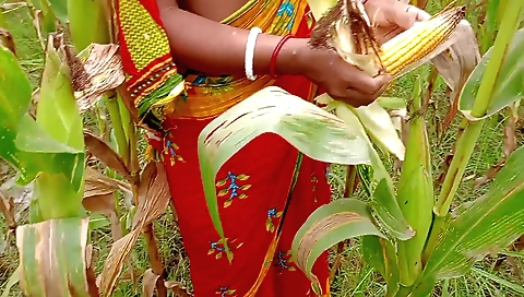 Indian girl with big ass and big tits outdoors with old and young