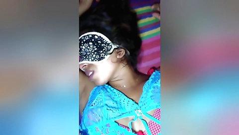 Indian teen with natural boobs sucks and rides cock on bed