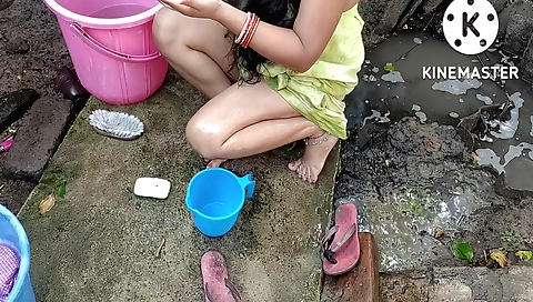 Indian amateur naked on the shower and stripping off