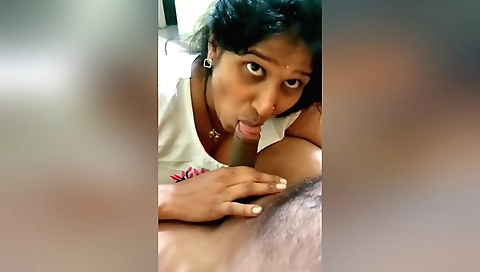 Indian girlfriend sucks on her husband's hard cock