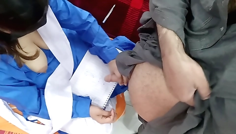 Big ass brunette in a black blouse draws naughty things