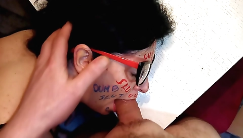 Brunette is writing her pussy and spitting in her mouth