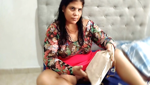 Indian milf with large tits plays with her big tits