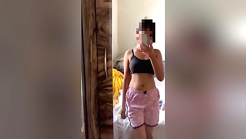 Naked brunette girl in a black dress solo video 4k