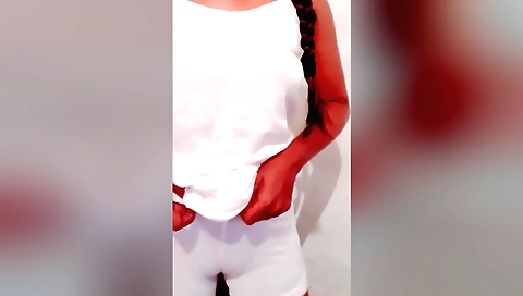 amateur brunette with a beautiful body shows off her ass