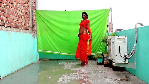 Indian chick with brown hair strips naked and moans