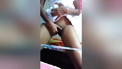 Beautiful brunette girl wearing a uniform moves freely