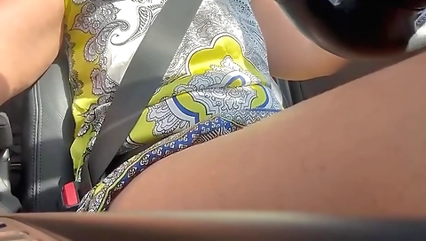 Wife masturbating with a penis after police catching her in the car