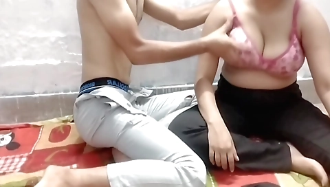 Amateur brunette teen with big natural boobs is having sex