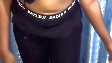 Indian woman in a leather outfit and panty in homemade solo