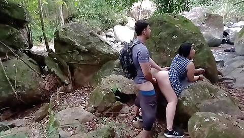 Brunette fucks with her partner outdoors in the forest