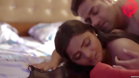 Brunette babe with great tits getting nailed by a dick