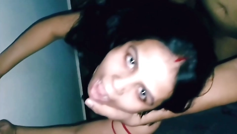 Hot Indian girl with hairy pussy sucks and fingers a dick